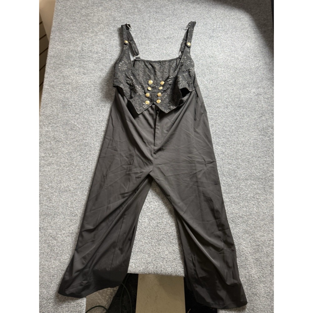 Gothic Steampunk Overalls Jumpsuit Black Brocade Floral Corset Vest Top Wide Leg